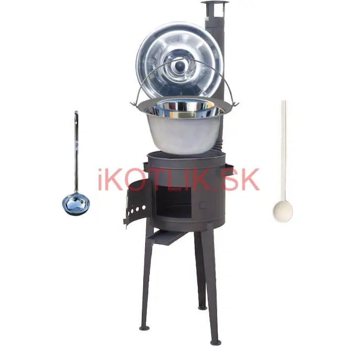 Nerezový kotlík 22 L (0,8 mm) + vysoká žiaruvzdorná kotlina (2,0 mm) HODO 42 cm PLUS 600 + vareška + naberačka