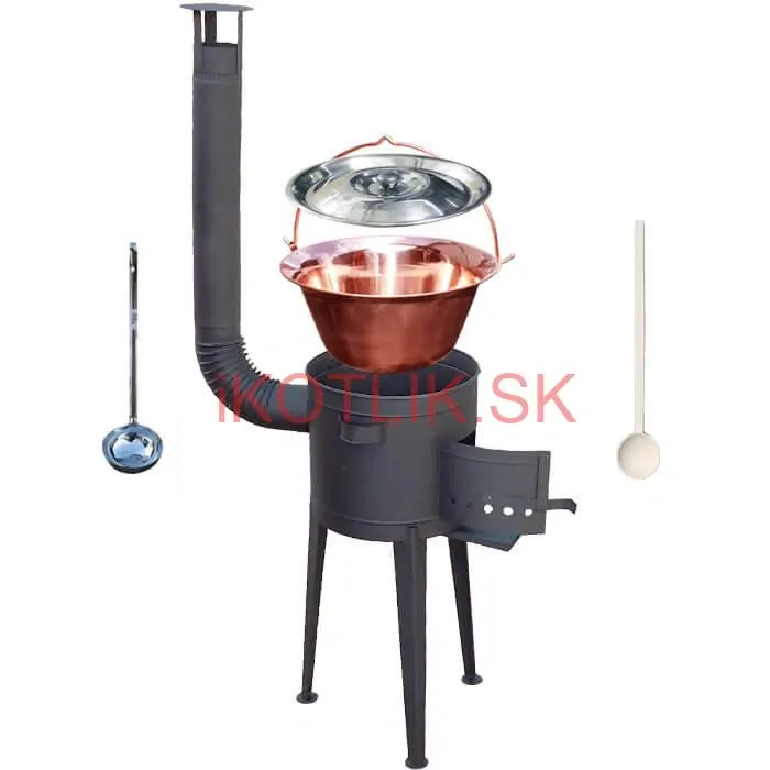 Medený kotlík 20 L (1,2 mm) + vysoká žiaruvzdorná kotlina (1,5 mm) HODO 42 cm PLUS 600 + vareška + naberačka