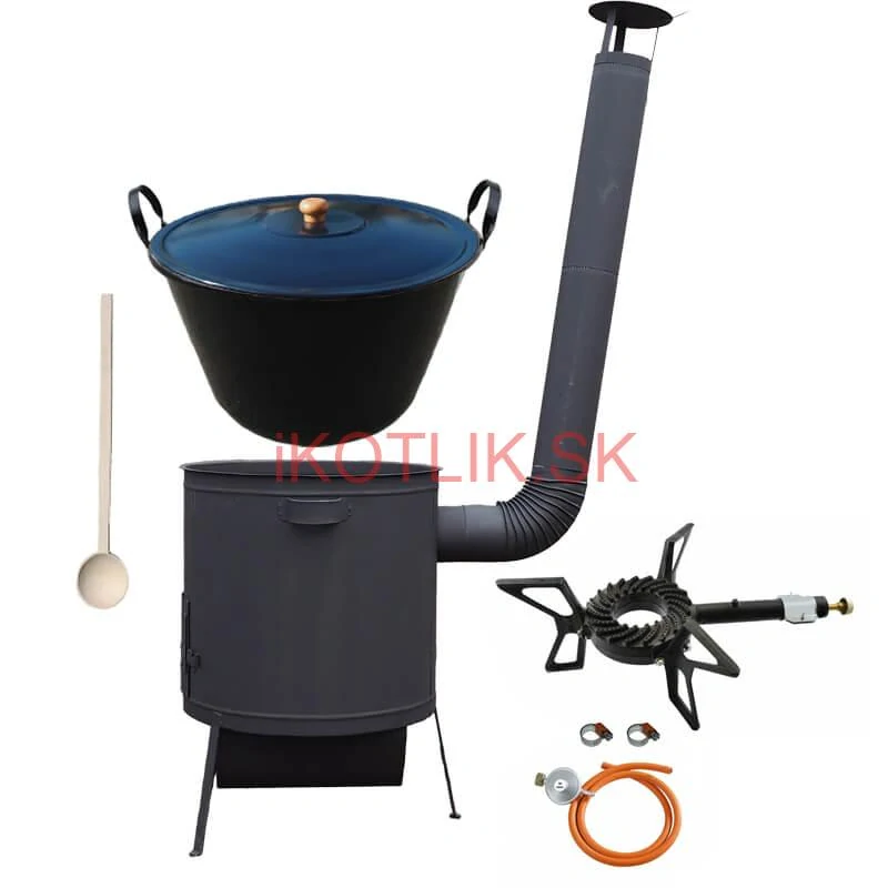 Smaltovaný kotol 70 L na zabíjačku + žiaruvzdorná kotlina 53 PLUS 600 4 MM + horák 7,5 kW + vareška