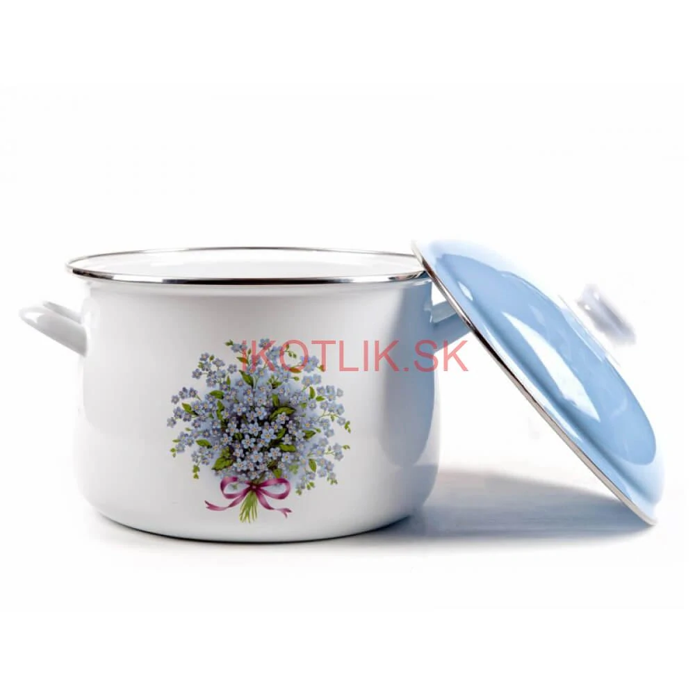 Smaltovaný hrniec s kvetinovým vzorom – Nezábudka 5,5 l + pokrievka