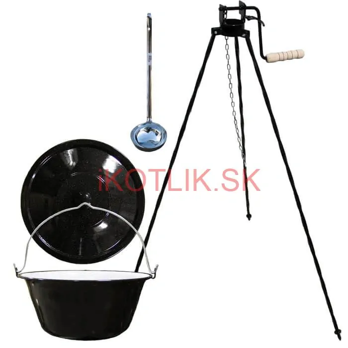 Smaltovaný kotlík 25 L + pokrievka + stojan s kladkou VAR