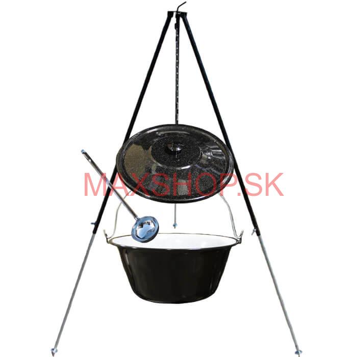 Smaltovaný kotlík 30 L + pokrievka + teleskopická trojnožka 1,40 m