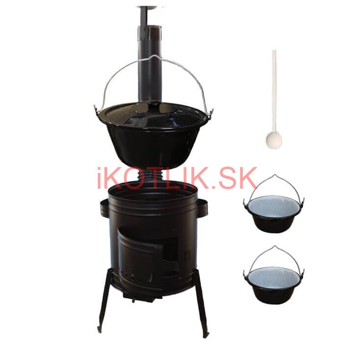Smaltovaný kotlík 10 L (1,2 mm) + kovová kotlina 31 CLASSIC (KOV) + 2 smaltované servírovacie kotlíky 0,8 L