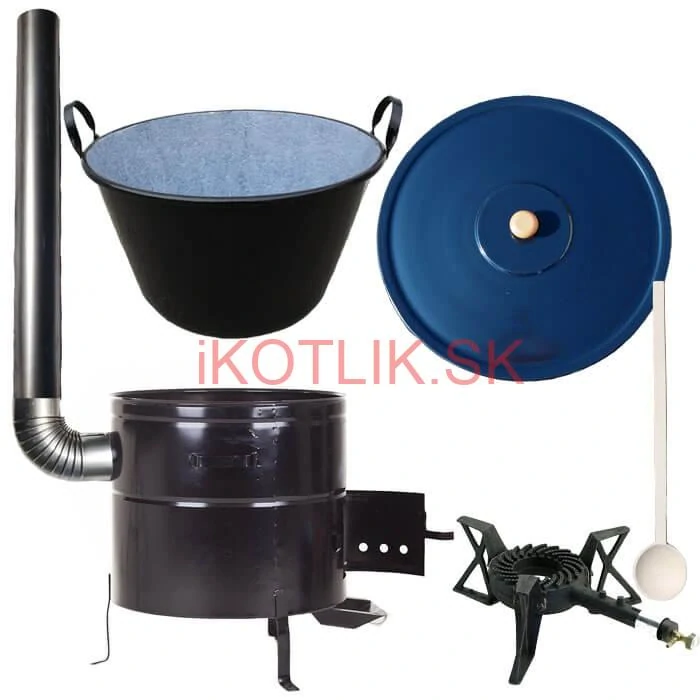 Zabíjačkový smaltovaný kotol 50 L + kovová kotlina 50 cm + horák 7 kW + dymovod
