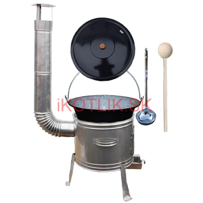 Smaltovaný kotlík 13 L (1,2 mm) + nerezová kotlina 36 cm + vareška a naberačka TOPLUX