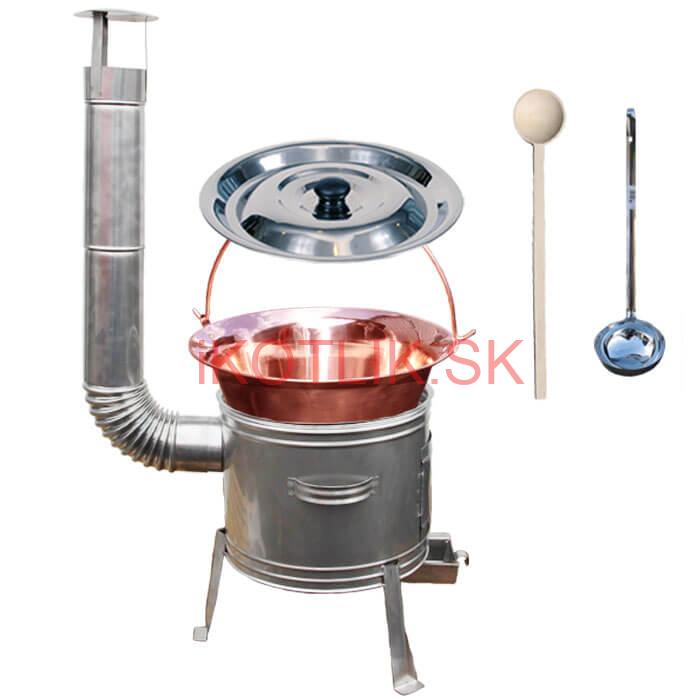 Medený kotlík 20 L (1,2 mm) + nerezová kotlina 39 cm + vareška a naberačka TOPLUX