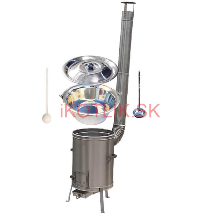 Antikorový kotlík 10 L (0,8 mm) + nerezová kotlina 36 cm + vareška a naberačka LUX