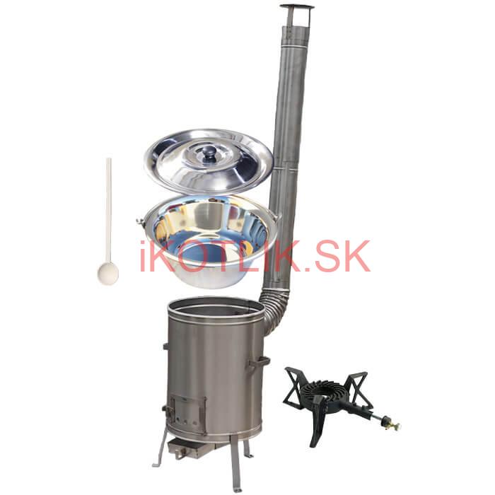 Antikorový kotlík 14 L (0,8 mm) + nerezová kotlina 36 cm + liatinový horák 7 kW, vareška LUX