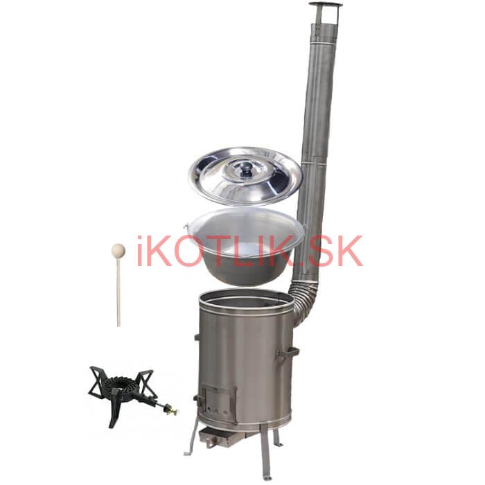 Nerezový kotlík 15 L (1,5 mm) + nerezová kotlina 36 cm + liatinový horák 7 kW, vareška LUX