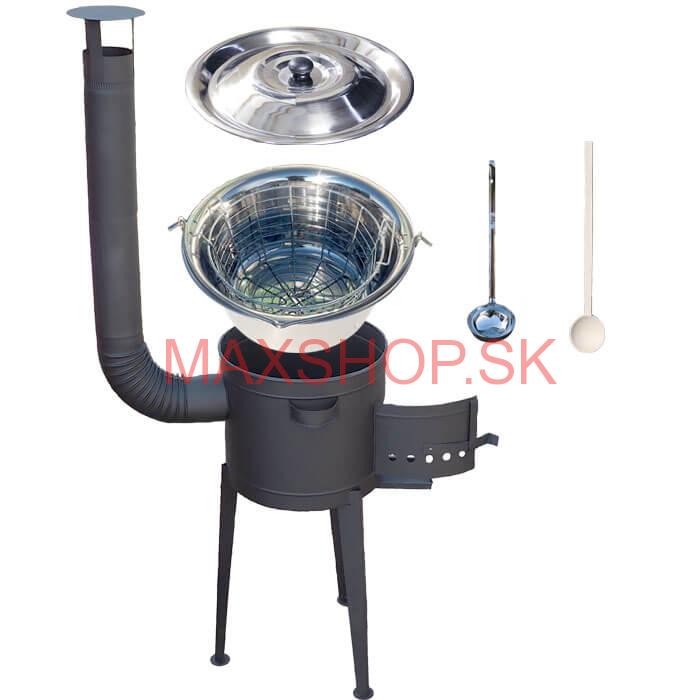 Nerezový kotlík 20 L (1,2 mm) + drôtený kôš + vysoká žiaruvzdorná kotlina 42 PLUS 600