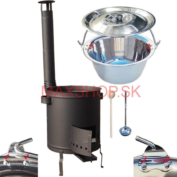 Nerezový kotlík 30 L (0,8 mm) zosilnený s nitmi + hrubostenná (1,5 mm) a žiaruvzdorná kotlina 45 PLUS 600