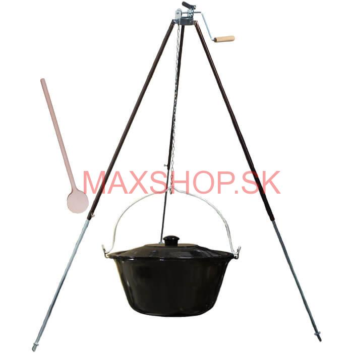 Smaltovaný kotlík 20 L (1,2 mm) + teleskopická trojnožka s poistnou kladkou + pokrievka