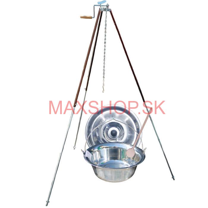 Antikorový kotlík 20 L (1,2 mm) + teleskopická trojnožka s poistnou kladkou + pokrievka