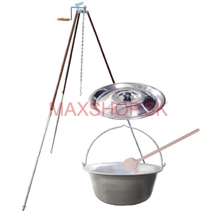 Nerezový kotlík 15 L (1,5 mm) + teleskopická trojnožka s poistnou kladkou + pokrievka