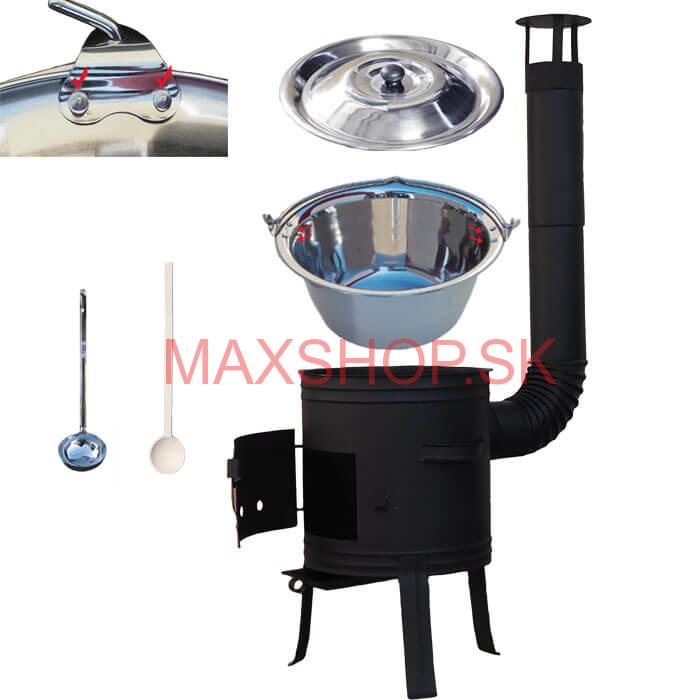 Antikorový kotlík 10 L (0,8 mm) s nitmi + nízka žiaruvzdorná kotlina 33 cm PLUS 700 + vareška a naberačka
