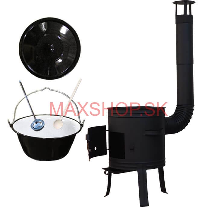 Smaltovaný kotlík 10 L (1,2 mm) + nízka žiaruvzdorná kotlina 33 cm PLUS 700 + vareška a naberačka
