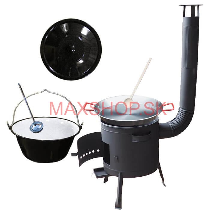 Smaltovaný kotlík 16 L + Paella oceľová panvica 42 cm + žiaruvzdorná nízka kotlina 39 PLUS 600