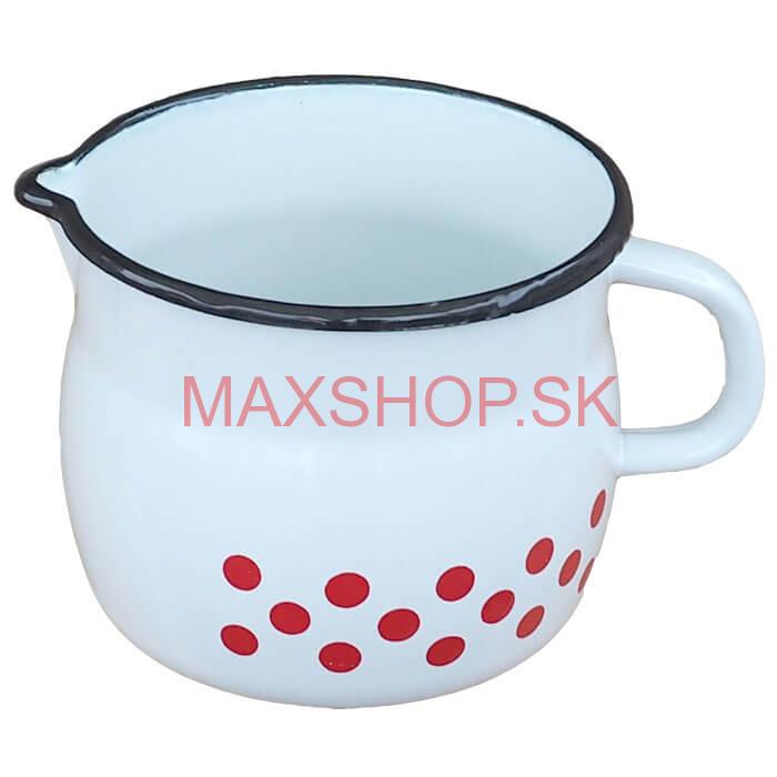 Smaltovaný hrnček s výlevkou 1 L baňatý - bodkovaný