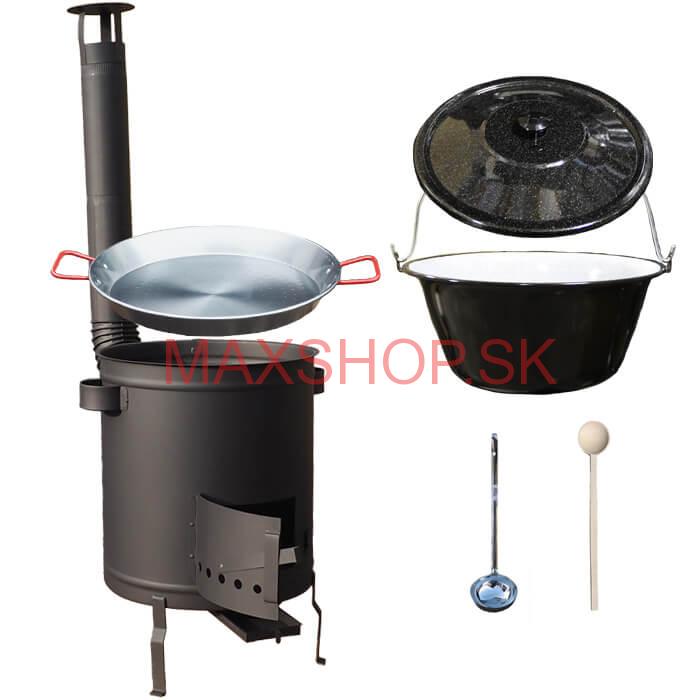 Smaltovaný kotlík 13 L (1,2 mm) + Paella panvica 38 cm + hrubostenná (1,5 mm) žiaruvzdorná kotlina (1,5 mm) 36 PLUS 600