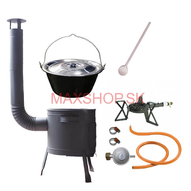 Smaltovaný kotlík (1,2 mm) 20 L + liatinový horák 5,5 kW + nízka kotlina 42 PLUS 600 + nerezová pokrievka INOX