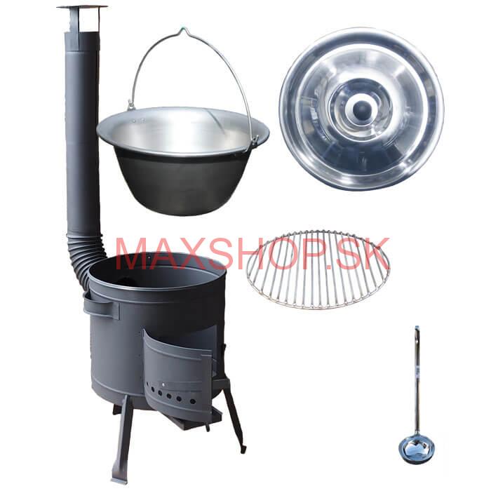 Nerezový kotlík 20 L (1,5 mm) + Nerezový rošt 45 cm + nízka žiaruvzdorná kotlina 42 cm PLUS 600