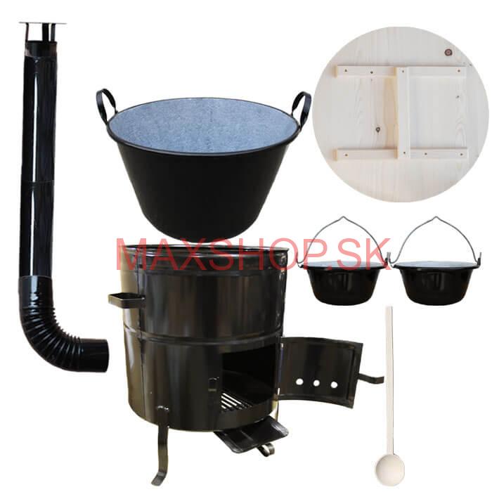 Zabíjačkový smaltovaný kotol 100 L + kovová kotlina 60 cm + 2 servírovacie kotlíky