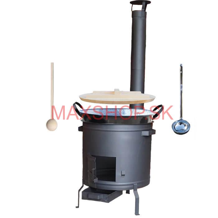 Smaltovaný kotol 100 L + žiaruvzdorná kotlina 60 cm PLUS 600 + vareška a naberačka BIG PARTY