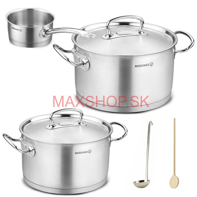 Sada nerezových hrncov s pokrievkou + rajnica 2 + 1 ks 6 L, 10 L, 2,8 L