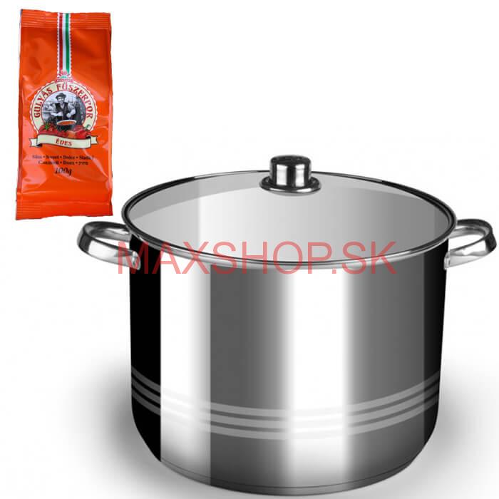 Nerezový hrniec 11 L + sklenená pokrievka + paprikové korenie na guláš - sladké 100 g