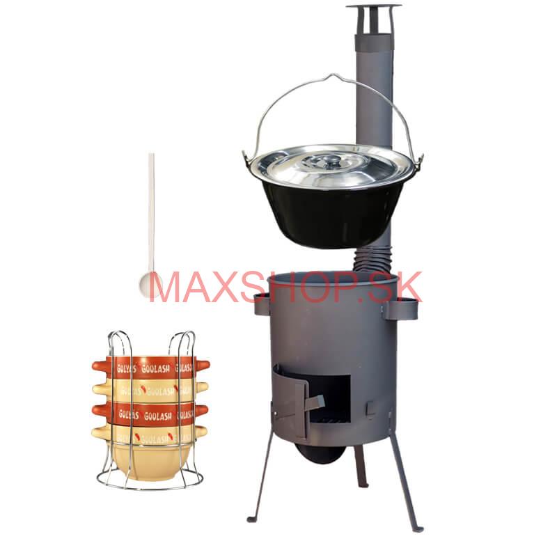 Smaltovaný kotlík 22 L (1,2 mm) + misky na guláš 4 ks + žiaruvzdorná kotlina 42 PLUS 600 4 MM