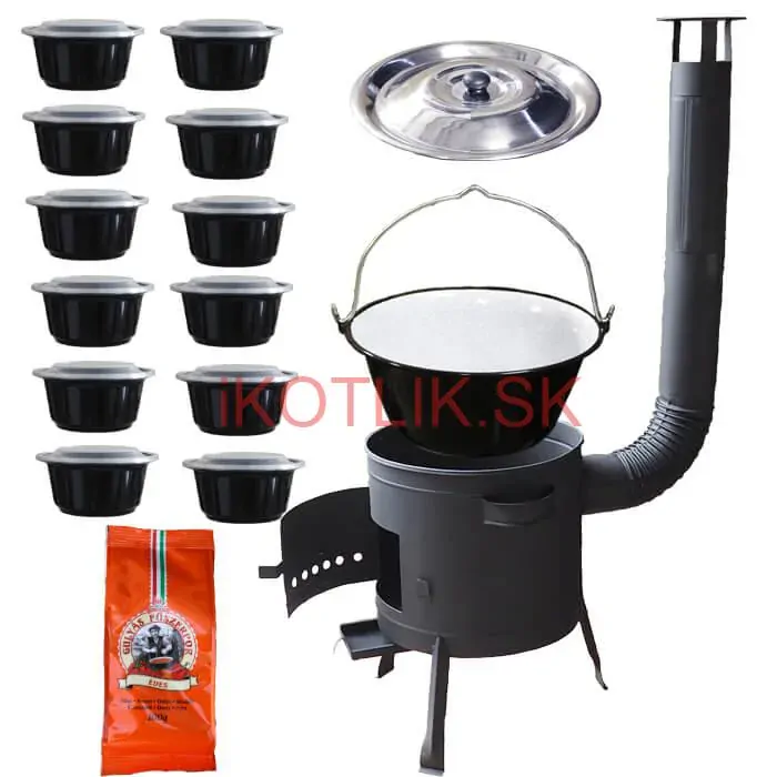 Smaltovaný kotlík 22 L (1,2 mm) + hrubostenná (1,5 mm) žiaruvzdorná kotlina BALKY STRONG 42 PLUS 600 + misky 12 ks + paprikové korenie na guláš 100 g