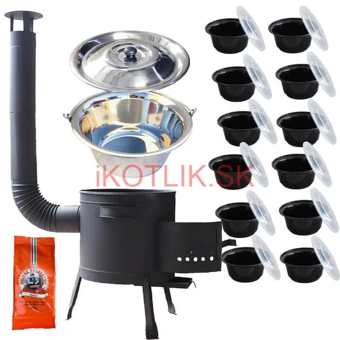 Nerezový kotlík 22 L (0,8 mm) INOX + hrubostenná (1,5 mm) žiaruvzdorná kotlina BALKY STRONG 42 PLUS 600 + misky 12 ks + paprikové korenie na guláš 100 g