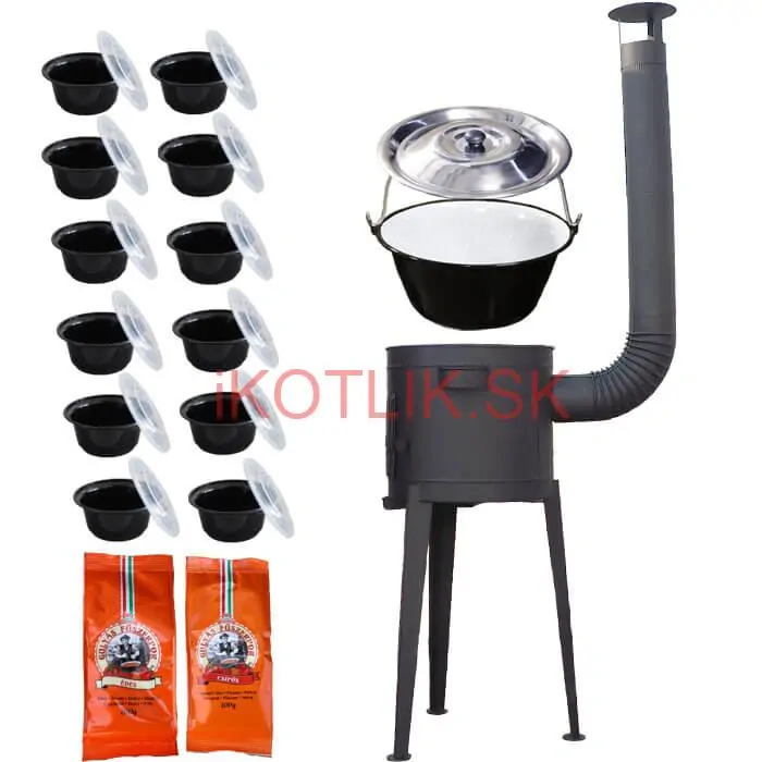 Smaltovaný kotlík 22 L (1,2 mm) + vysoká žiaruvzdorná  kotlina 42 cm PLUS 600 + misky 12 ks + 2 x korenie na guláš 100 g