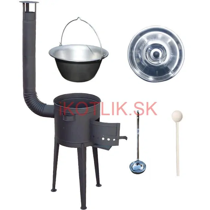 Nerezový kotlík 20 L (1,5 mm) + vysoká žiaruvzdorná kotlina (2,0 mm) HODO 42 cm PLUS 600 + vareška + naberačka