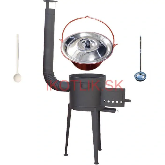 Medený kotlík 20 L (1,2 mm) + vysoká žiaruvzdorná kotlina (1,5 mm) HODO 42 cm PLUS 600 + vareška + naberačka