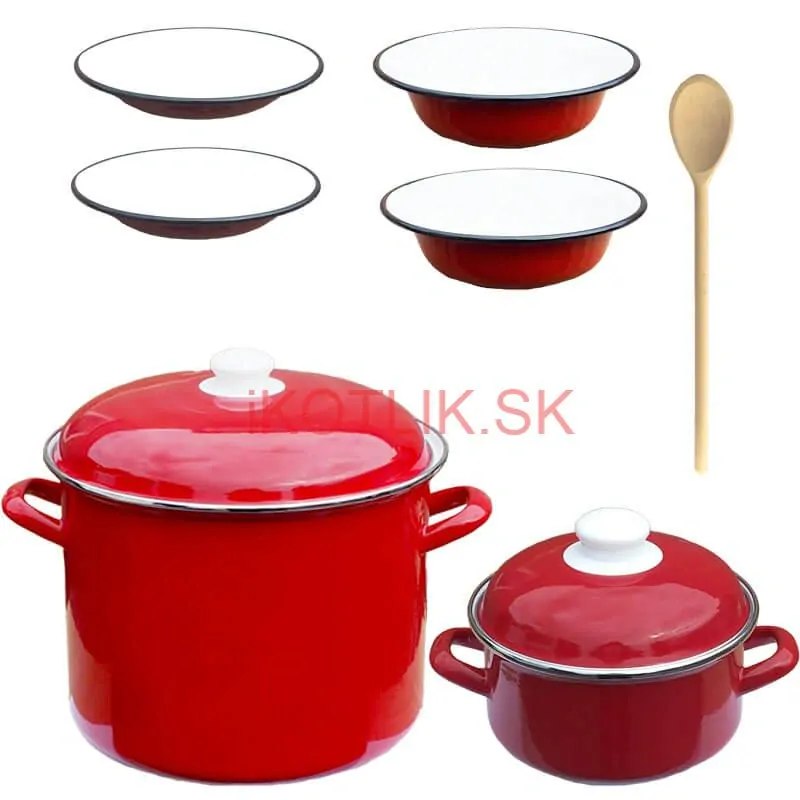 Smaltovaný hrniec s pokrievkou 4 l +  Smaltovaný kastról s pokrievkou 2 L + taniere Classic