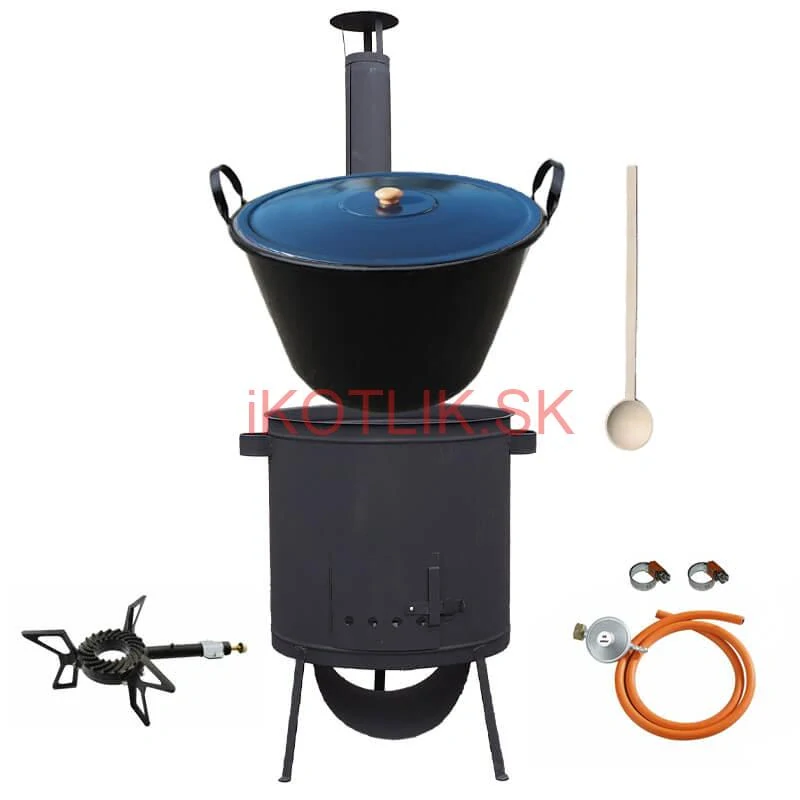 Smaltovaný kotol 70 L na zabíjačku + žiaruvzdorná kotlina 53 PLUS 600 4 MM + horák 7,5 kW + vareška