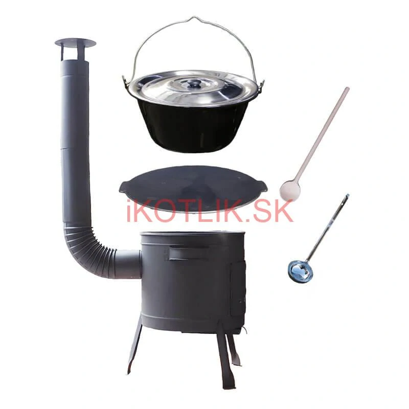 Smaltovaný kotlík 22 L + liatinová panvica 45 cm + nízka žiaruvzdorná kotlina 42 cm PLUS 600