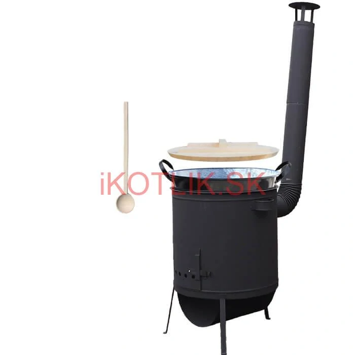 Zabíjačkový smaltovaný kotol 100 L, žiaruvzdorná kotlina 42 PLUS 600 4 MM, drevená pokrievka + vareška