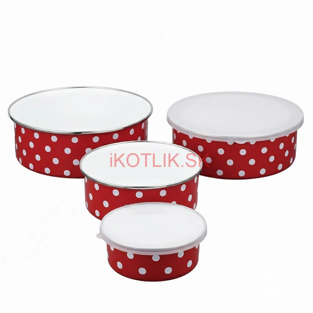 Smaltovaná sada 5 úložných dóz s bodkami