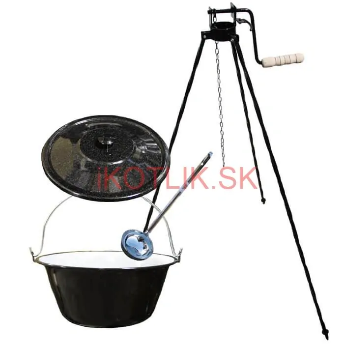 Smaltovaný kotlík 13 L + pokrievka + stojan s kladkou VAR