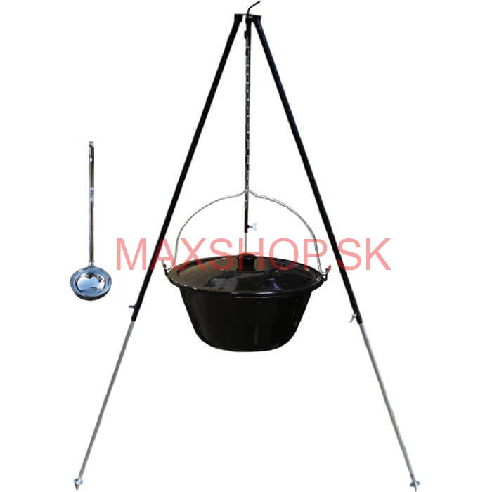 Smaltovaný kotlík 30 L + pokrievka + teleskopická trojnožka 1,40 m