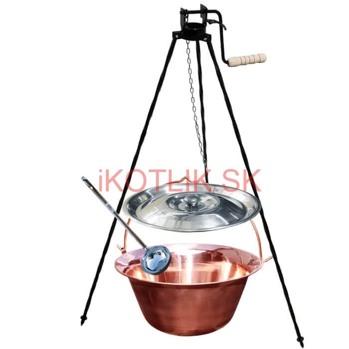 Medený kotlík 30 L (1,2 mm) + pokrievka + stojan s kladkou VAR