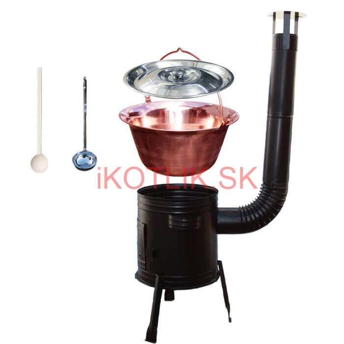Medený kotlík 14 L (1,2 mm) + kovová kotlina 36 CLASSIC (KOV) + vareška a naberačka PARTY