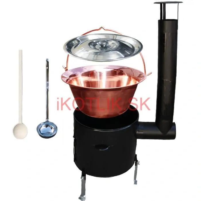Medený kotlik 10 L (1,2 mm) + smaltovaná kotlina 31 cm + vareška a naberačka Easy party
