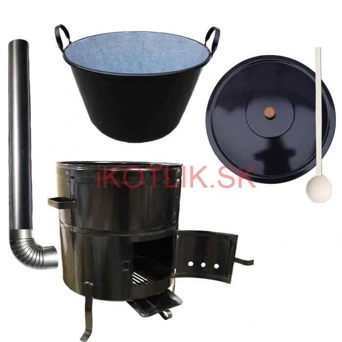 Zabíjačkový smaltovaný kotol 60 L + kovová kotlina 53 cm + dymovod