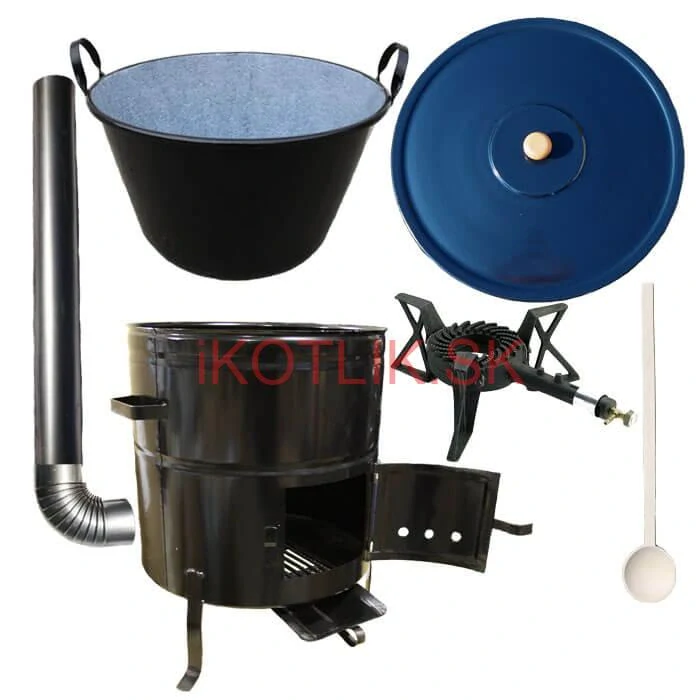 Zabíjačkový smaltovaný kotol 60 L + kovová kotlina 53 cm + horák 7 kW + dymovod