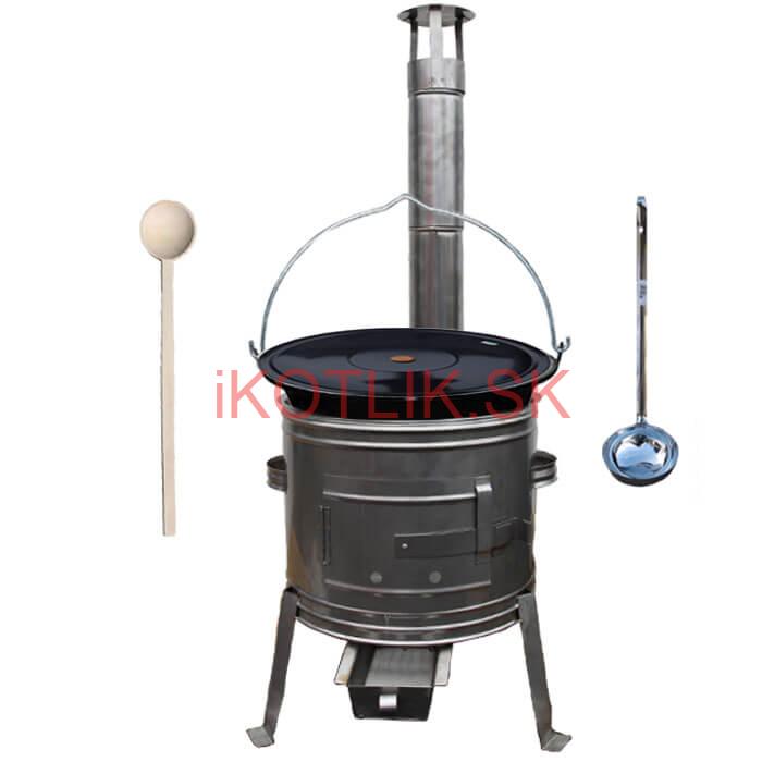 Smaltovaný kotlík 10 L (1,2 mm) + nerezová kotlina 31 cm + vareška a naberačka TOPLUX