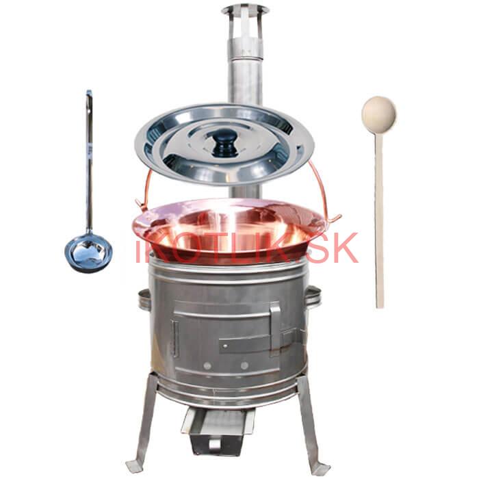 Medený kotlík 30 L (1,2 mm) + nerezová kotlina 45 cm + vareška a naberačka TOPLUX