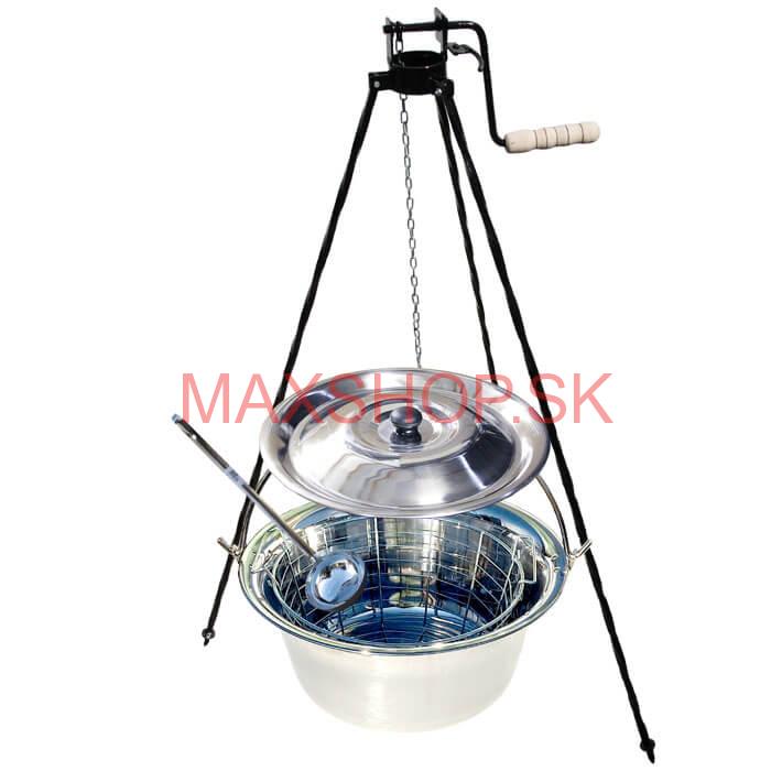 Nerezový kotlík 20 L (1,2 mm) + drôtený kôš + stojan s kladkou VAR